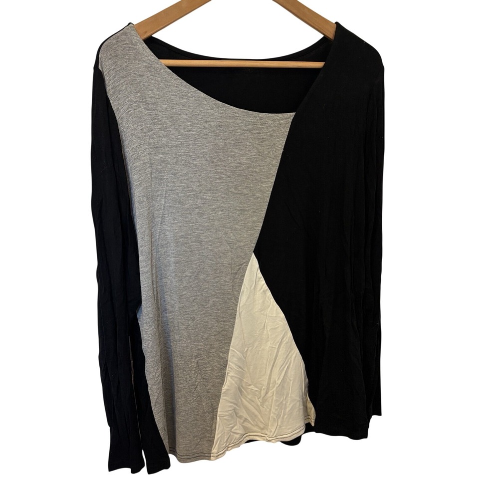 Sarin Mathews Vintage Colorblock Long Sleeve Top Black Grey White XL